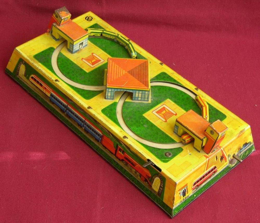 Vintage TRAIN Railroad 1950's Windup Tin Lithographed Toy Kortex2